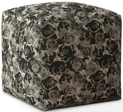 Homezia 17" Beige Canvas Floral Print Pouf Ottoman