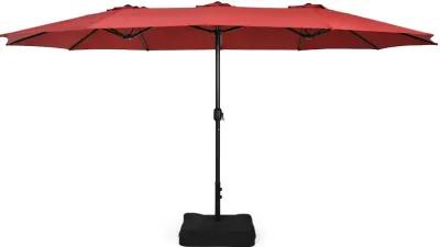 15-Foot Double-Sided Twin Patio Umbrella with Crank Handle and Base