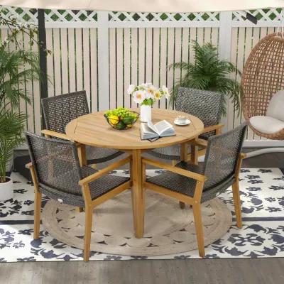 Set of 4 Outdoor Rattan Chair with Sturdy Acacia Wood Frame-Set of 4