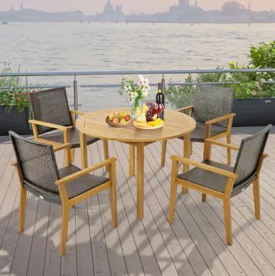 Set of 4 Outdoor Rattan Chair with Sturdy Acacia Wood Frame-Set of 4