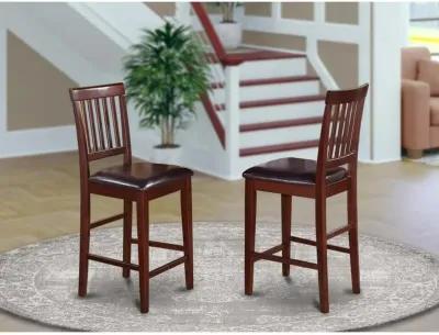 Vernon Counter Stools with Faux Leather Seat - Mahogany Finish, Set of 2