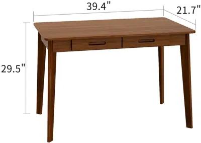 39.4 in. W-29.5 in. H Brown Walnut Computer Desk with 2-Drawers