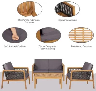 Hivvago 4 Pieces Patio Rattan Furniture Set with Removable Cushions