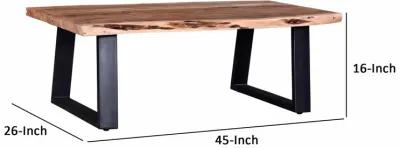 45 Inch Rustic Coffee Table, Wood Tabletop, Iron Legs, Eco Friendly, Brown-Benzara