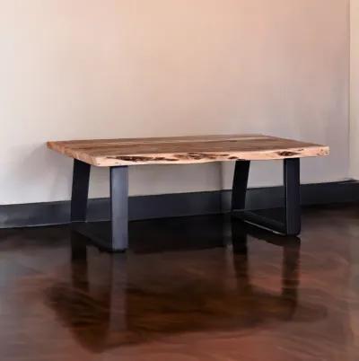 45 Inch Rustic Coffee Table, Wood Tabletop, Iron Legs, Eco Friendly, Brown-Benzara