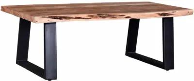 45 Inch Rustic Coffee Table, Wood Tabletop, Iron Legs, Eco Friendly, Brown-Benzara