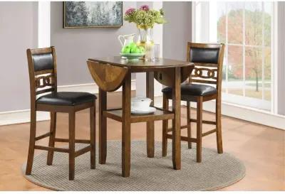 New Classic Furniture Furniture Gia Solid Wood Counter Drop Leaf Table 2 Chairs in Brown