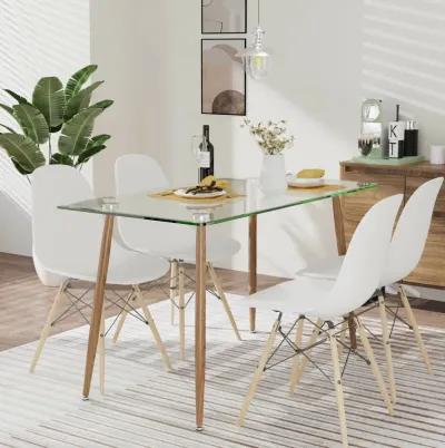 Modern Glass Rectangular Dining Table with Metal Legs