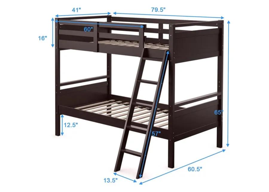 Twin Over Twin Bunk Bed Convertible 2 Individual Beds Wooden