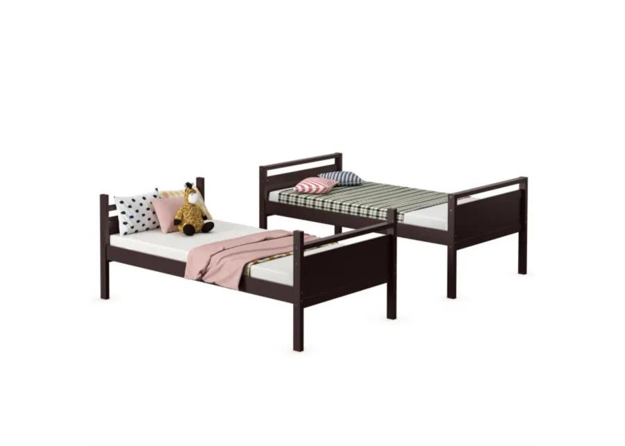 Twin Over Twin Bunk Bed Convertible 2 Individual Beds Wooden