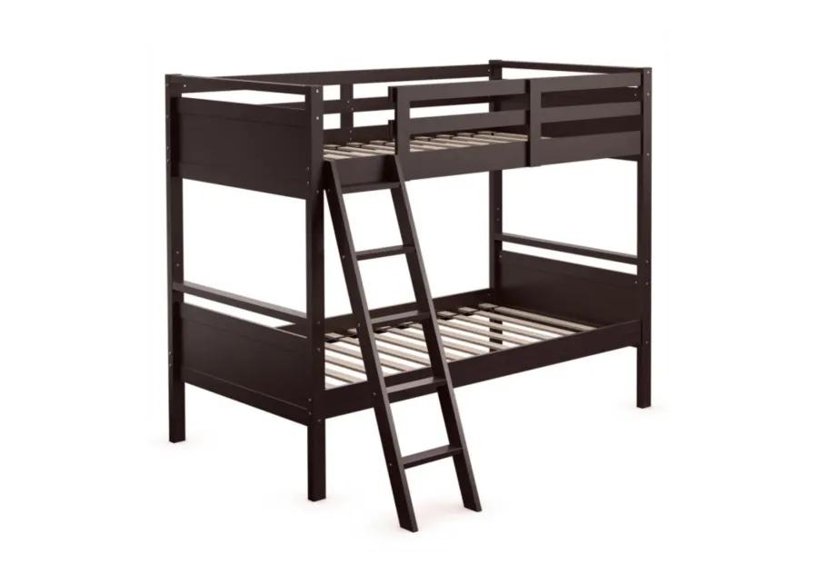 Twin Over Twin Bunk Bed Convertible 2 Individual Beds Wooden