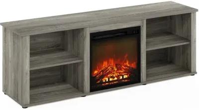 Furinno Classic 70 Inch TV Stand with Fireplace, French Oak Grey