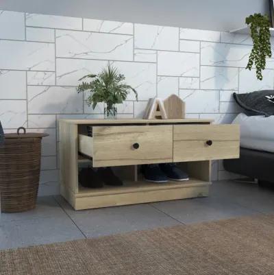 Hamilton Storage Bench, Two Open Shelves, Two Drawers - Light Oak