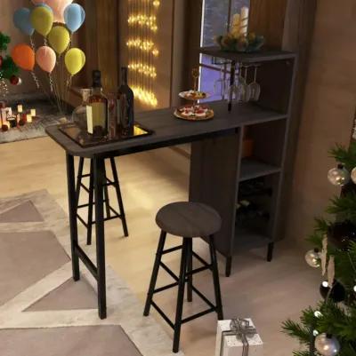 3 Piece Bar Table and Chairs Set with 6-Bottle Wine Rack