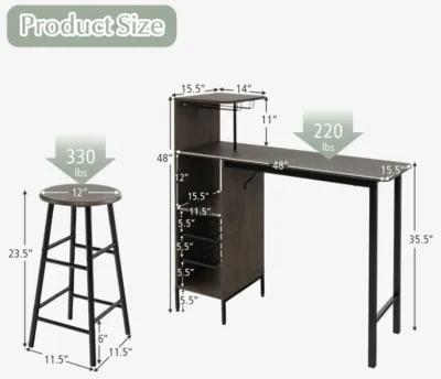 3 Piece Bar Table and Chairs Set with 6-Bottle Wine Rack