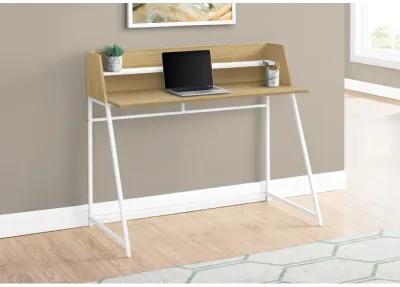 Monarch Specialties I 7543 Computer Desk, Home Office, Laptop, Storage Shelves, 48"L, Work, Metal, Laminate, Natural, White, Contemporary, Modern