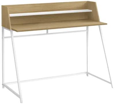 Monarch Specialties I 7543 Computer Desk, Home Office, Laptop, Storage Shelves, 48"L, Work, Metal, Laminate, Natural, White, Contemporary, Modern