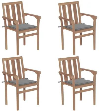 vidaXL Stackable Garden Chairs with Cushions 4 pcs Solid Teak Wood