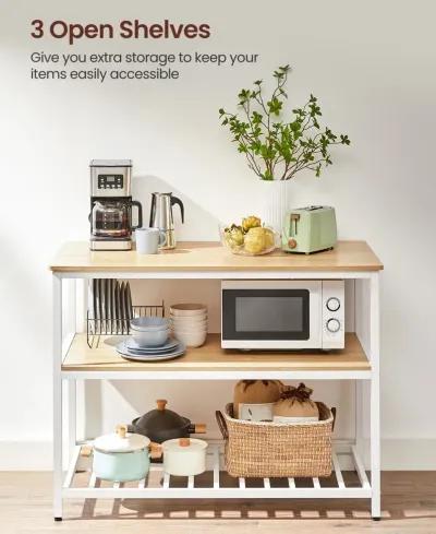 Kitchen Island with 3 Shelves and Large Worktop