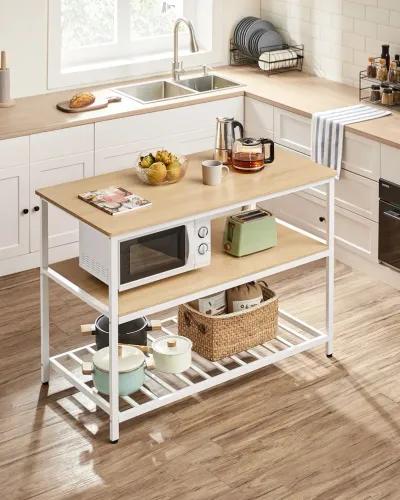 Kitchen Island with 3 Shelves and Large Worktop