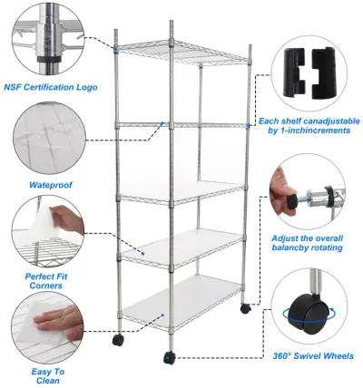 5 Tier Shelf Wire Shelving Unit, NSF Heavy Duty Wire Shelf Metal Large Storage Shelves Height Adjustable Utility for Garage Kitchen Office Commercial Shelving Steel Layer Shelf - Chrome