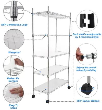 5 Tier Shelf Wire Shelving Unit, NSF Heavy Duty Wire Shelf Metal Large Storage Shelves Height Adjustable Utility for Garage Kitchen Office Commercial Shelving Steel Layer Shelf - Chrome