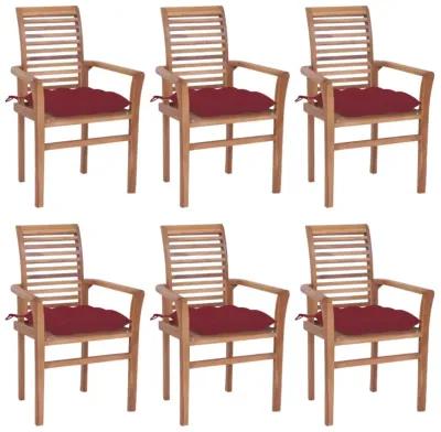 vidaXL Dining Chairs 6 pcs with Wine Red Cushions Solid Teak Wood