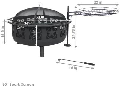 Sunnydaze 30 in All Star Steel Fire Pit with Cooking Grate and Spark Screen