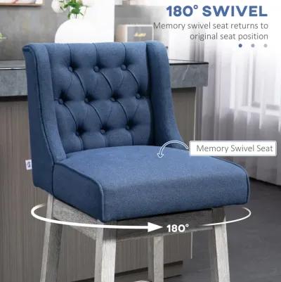 Blue Swivel Bar Stools: Set of 2, 27" Counter Height, Linen