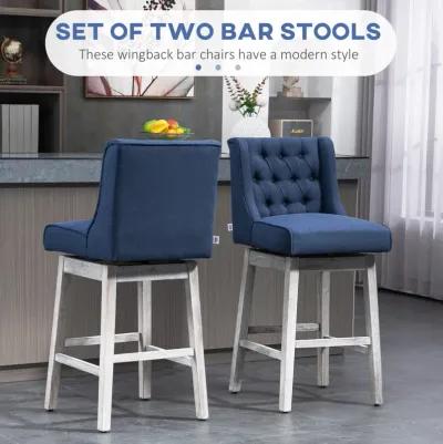 Blue Swivel Bar Stools: Set of 2, 27" Counter Height, Linen