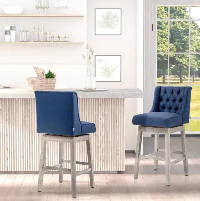 Blue Swivel Bar Stools: Set of 2, 27" Counter Height, Linen