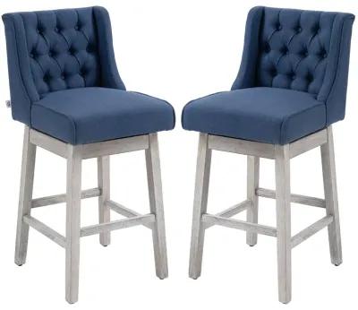 Blue Swivel Bar Stools: Set of 2, 27" Counter Height, Linen