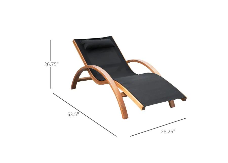 Poolside Lounger: Wooden Chaise with Mesh Sling and Pillow Armrests