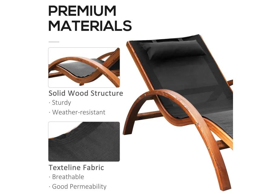 Poolside Lounger: Wooden Chaise with Mesh Sling and Pillow Armrests