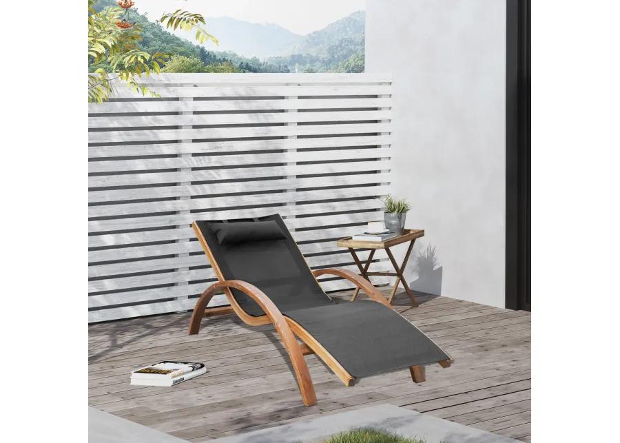 Poolside Lounger: Wooden Chaise with Mesh Sling and Pillow Armrests