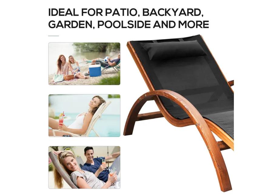 Poolside Lounger: Wooden Chaise with Mesh Sling and Pillow Armrests