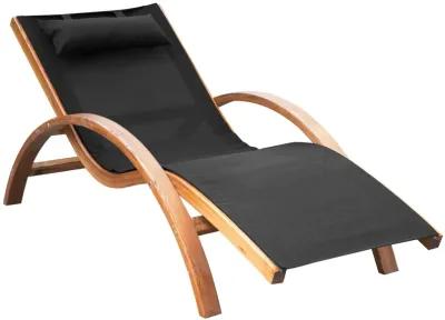 Poolside Lounger: Wooden Chaise with Mesh Sling and Pillow Armrests