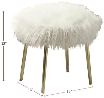 Faux Fur Upholstery Ottoman in White and Gold