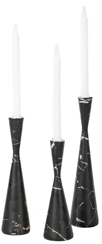 Marble Resin Candle Holders - Set of 3 Exquisite Decorative Taper Candlesticks for Luxurious Home Decor, Elegant Dining Table Centerpieces, Stylish Interior Accents, and Exclusive Event Illumination, Black