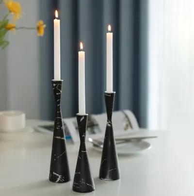 Marble Resin Candle Holders - Set of 3 Exquisite Decorative Taper Candlesticks for Luxurious Home Decor, Elegant Dining Table Centerpieces, Stylish Interior Accents, and Exclusive Event Illumination, Black