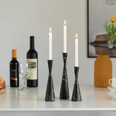 Marble Resin Candle Holders - Set of 3 Exquisite Decorative Taper Candlesticks for Luxurious Home Decor, Elegant Dining Table Centerpieces, Stylish Interior Accents, and Exclusive Event Illumination, Black