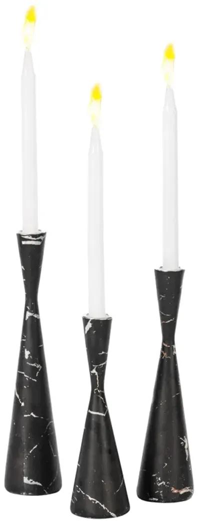 Marble Resin Candle Holders - Set of 3 Exquisite Decorative Taper Candlesticks for Luxurious Home Decor, Elegant Dining Table Centerpieces, Stylish Interior Accents, and Exclusive Event Illumination, Black