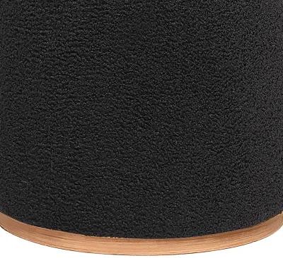 Zia 19 Inch Ottoman, Black Faux Sheepskin Upholstery, Round Platform Base - Benzara