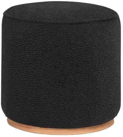 Zia 19 Inch Ottoman, Black Faux Sheepskin Upholstery, Round Platform Base - Benzara