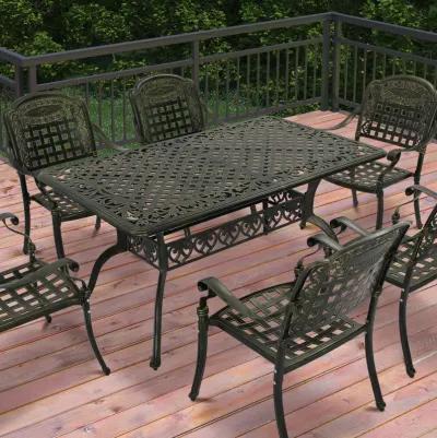 MONDAWE 59. in Cast Aluminum Patio Rectangular Foldable Dining Table with Umbrella Hole in Antique Bronze