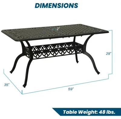 MONDAWE 59. in Cast Aluminum Patio Rectangular Foldable Dining Table with Umbrella Hole in Antique Bronze