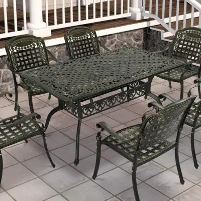 MONDAWE 59. in Cast Aluminum Patio Rectangular Foldable Dining Table with Umbrella Hole in Antique Bronze