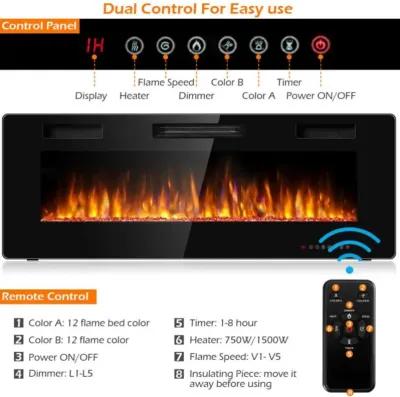 Hivvago 50 Inch Recessed Ultra Thin Electric Fireplace with Timer