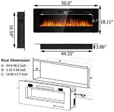 Hivvago 50 Inch Recessed Ultra Thin Electric Fireplace with Timer