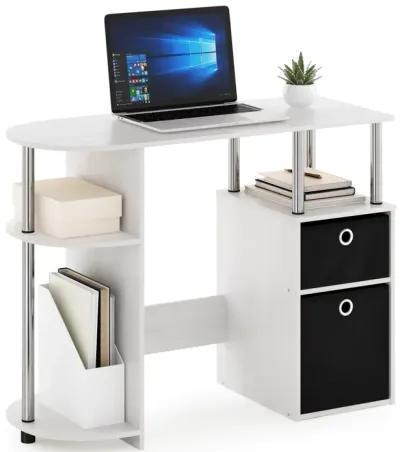 Furinno Furinno JAYA Simplistic Computer Study Desk with Bin Drawers  White Oak  Stainless Steel Tubes